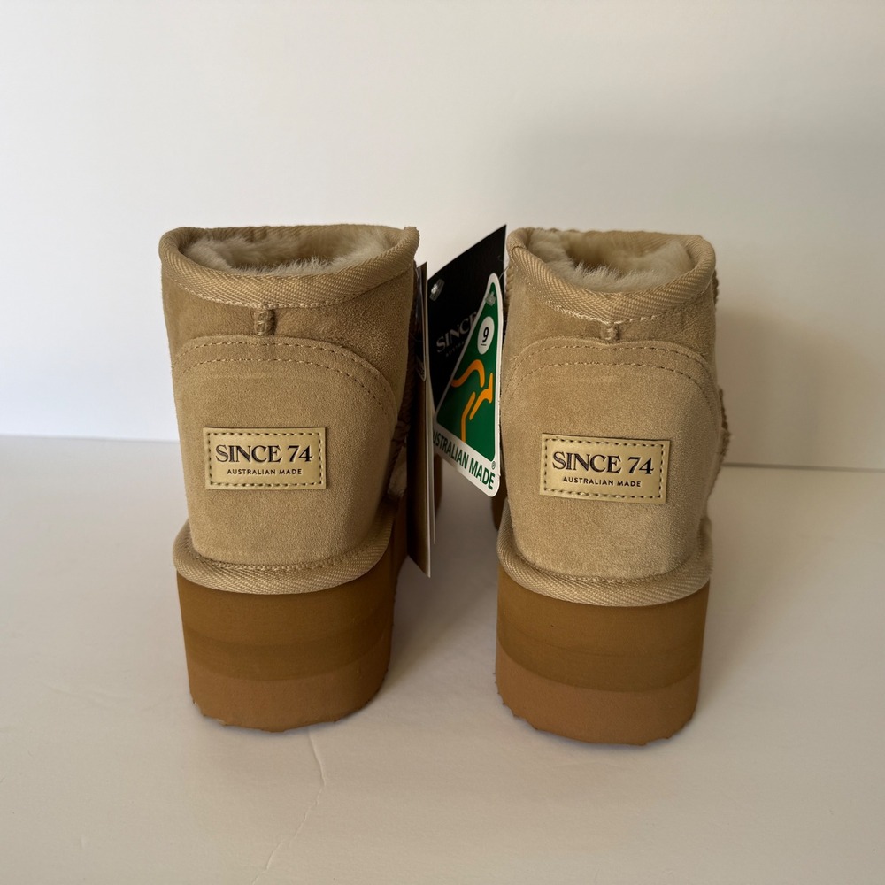 Since 74 Australian Ultra Mini Platform Boots Sheepskin Womens Size 9 Shearling - Picture 6 of 11